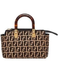 Fendi - Small Raffia Boston Bag With A Tapestry Fabric Ff Motif - Lyst