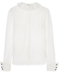Saint Laurent - Frilled Neck Long-Sleeved Shirt - Lyst