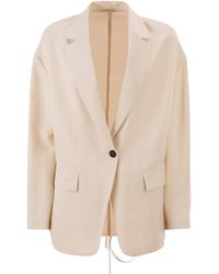 Brunello Cucinelli - Fluid Viscose And Linen Twill Jacket With Jewellery - Lyst