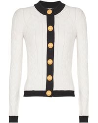 Balmain - Contrast-Trim Cable-Knit Cardigan - Lyst