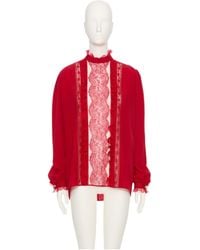 Valentino - Lace-Trim Ruffled Blouse - Lyst