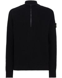 Stone Island - Logo Cotton Half Zip Knit Sweater - Lyst