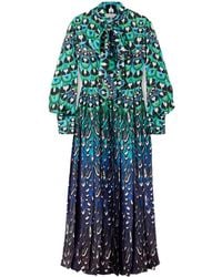 Mary Katrantzou - Bow Pleated Printed Satin Midi Dress - Lyst