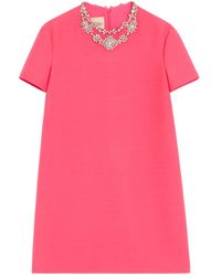 Valentino - Embroidered Crepe Couture Short Dress - Lyst