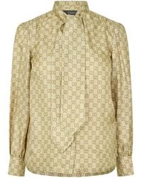 Gucci - Printed Lace-Up Stand-Up Collar Long-Sleeved Shirt - Lyst