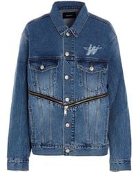 we11done - Logo-Print Zip-Detail Denim Jacket - Lyst