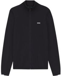 BOSS - Knitted-Cotton Cardigan With Contrast Logo - Lyst