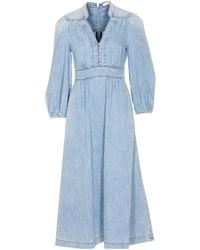 Zimmermann - V-Neck Flared Denim Midi Dress - Lyst