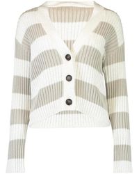 Brunello Cucinelli - Striped Ribbed-Knit Cardigan - Lyst