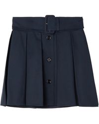 Patou - Belted Pleated Cotton-Twill Mini Skirt - Lyst
