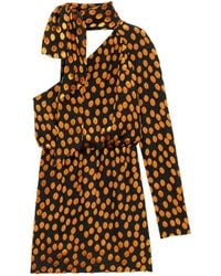Saint Laurent - One-Shoulder Velvet Dotted Dress - Lyst