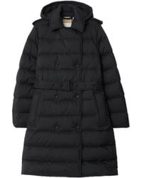 Burberry - Double Breasted Belted Hooded Puffer Coat - Lyst
