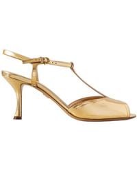 Ferragamo - Ferragamo T-Strap Peep Toe Sandals - Lyst