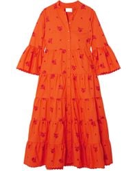 Erdem - Tiered Embroidered Cotton-Poplin Midi Shirt Dress - Lyst