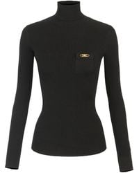 Elisabetta Franchi - Breast Pocket Ribbed Knit Top - Lyst