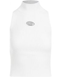 DIESEL - Logo-Plaque Ribbed-Knit Top - Lyst
