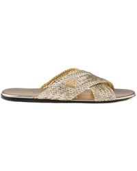 Prada - Triangle-Logo Woven Slip-On Sandals - Lyst