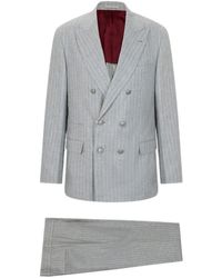 Brunello Cucinelli - Virgin Wool And Cashmere Chalk Stripe Flannel Trousers With Pleat - Lyst