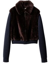 Miu Miu - Shearling And Knit Blouson Jacket - Lyst