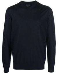 Giorgio Armani - Refined Wool Knit Sweater With Round Neckline - Lyst