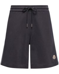 Moncler - Striped Trim Cotton Fleece Shorts - Lyst