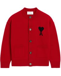 Ami Paris - Crewneck Wool Cardigan With Ami De Coeur - Lyst