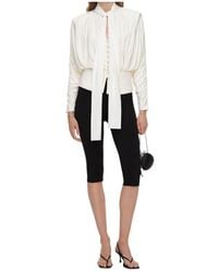 Self-Portrait - Cream Tie-Neck Jersey Top - Lyst