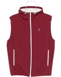 Brunello Cucinelli - Bonded Nylon Hooded Vest With Logo - Lyst