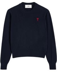 Ami Paris - Ami De Coeur Logo Embroidered Knit Jumper - Lyst
