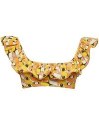 La DoubleJ - Ruffle Graphic-Print Bikini Top - Lyst