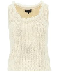 Emporio Armani - Frayed-Neck Knitted Top - Lyst