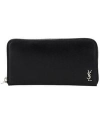 Saint Laurent - Leather Logo-Plaque Wallet - Lyst