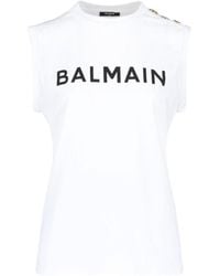 Balmain - Logo Printed Sleeveless Top - Lyst