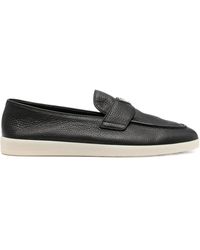Prada - Logo-Plaque Pebble-Grain Loafers - Lyst