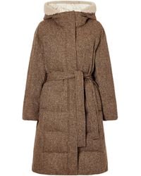 Brunello Cucinelli - Virgin Wool Donegal Down Coat With Shearling Inserts And Monili - Lyst