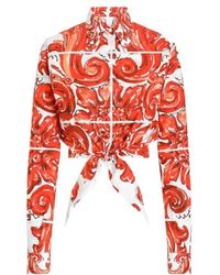 Dolce & Gabbana - Cotton Majolica Print Tie-Waist Shirt - Lyst