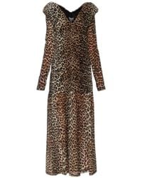 Ganni - Leopard Printed V-Neck Dress - Lyst