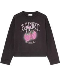 Ganni - Raspberry-Print Crewneck Sweatshirt - Lyst