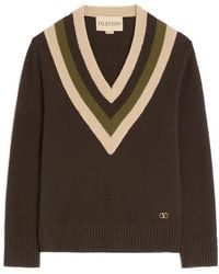 Valentino - Logo Plaque V-Neck Jumper - Lyst