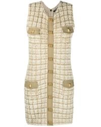 Balmain - Buttoned Sleeveless Tweed Mini Dress - Lyst