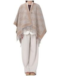 Max Mara - Studio All-Over Logo Patterned Fringed Edge Cape - Lyst