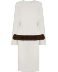 Stella McCartney - Faux-Fur Trim Peplum Midi Dress - Lyst