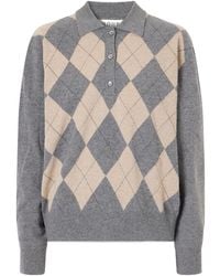 Rohe - Argyle Cashmere, Wool And Silk-Blend Polo Sweater - Lyst