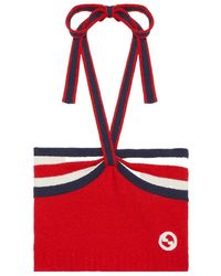 Gucci - Halterneck Knitted Cropped Top - Lyst