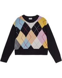 Ganni - Harlequin Wool Mix Oversized O-Neck Pullover - Lyst