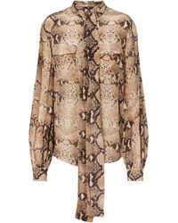 7 For All Mankind - Snake Print Tie-Neck Blouse - Lyst
