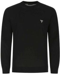 Prada - Logo Embroidered Crewneck Jumper - Lyst