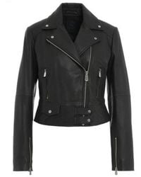 Pinko - Short Zipped Leather Biker Jacket - Lyst