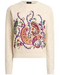 Etro - Cotton-Blend Sweater With Floral Paisley Embroidery - Lyst