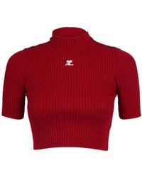 Courreges - Logo-Appliqué Cropped Ribbed Jumper - Lyst